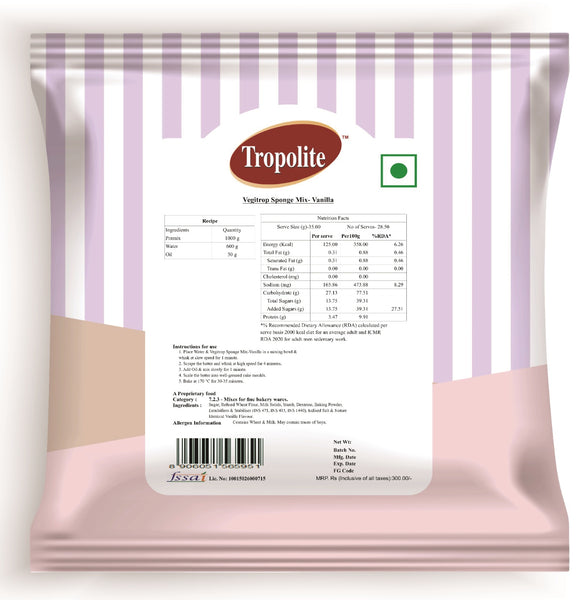 Tropolite Vegitrop Sponge Mix Vanilla -1 kg - Tropilite Foods